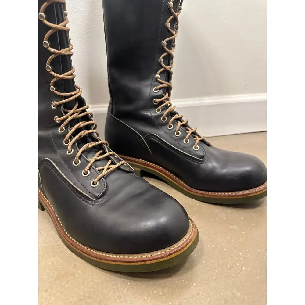 Red Wing Vintage 16-inch Black Leather Lineman Boots (Made in USA) 11E Wide RARE